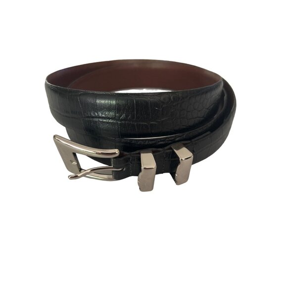 Embossed Italian Kipskin Leather Belt With Silver Buckle Size 48 Made In USA - Picture 1 of 6
